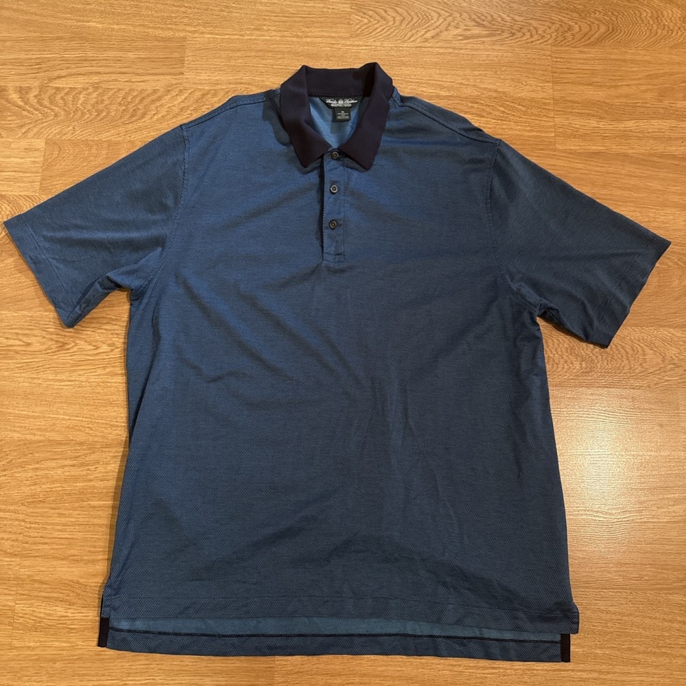 Brooks Brothers Country Club Performance Knit Polo Shirt Men's Blue XL Geometric